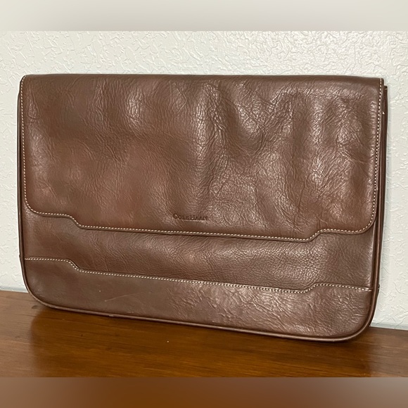 COLE HAAN Dark Brown Genuine Leather Front Flap Underarm Portfolio Briefcase - Picture 1 of 16